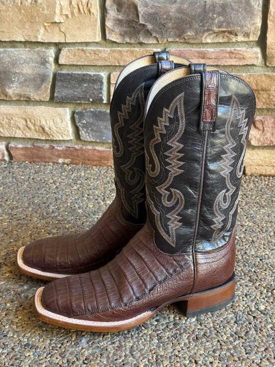 Lucchese Men\'s Caiman Belly and Ostrich Roper Boots 8.5D